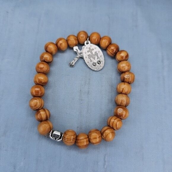 Rosary Bracelet Mary Jesus Crucifix Olive Wood Beads Catholic Miraculous Gift - Picture 2 of 8